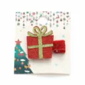 Christmas hair clip with a sparkly red gift box design on a festive card backing - Gift Box Style
