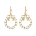Elegante gouden strik krans hangende oorbellen met fonkelende steentjes voor de kerstperiode. - Volledige Strass Krans Stijl