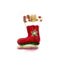 Detailed macro shot of a red Christmas stocking brooch with sparkling enamel details - Christmas Boot