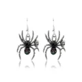 Vintage Halloween silver spider earrings with black drip oil and small skull detail - Spider Skull Earrings