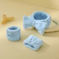 Conjunto diadema lazo felpa azul y munequeras detalle, suave absorbente lavado cara diario. - Azul cielo