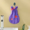 Cute hanging coral fleece hand towel with bunny ears, bow, and strawberry embroidery for kitchen. - 28*17cm / Purple