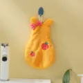 Hanging coral fleece hand towel with cute cartoon ears, pink bow, and embroidery. - 28*17cm / Orange
