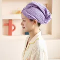 Purple waffle weave dry hair cap for women, thick absorbent bath towel wrap for quick drying. - 65*25cm / Purple