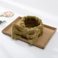 Women fluffy bow hairband for daily makeup face washing soft plush headband khaki variant - Yellow
