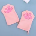 Pink Cat Paw Microfiber Pet Bath Towel Glove Highly Absorbent Quick Dry Cleaning Tool - Pink