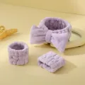 Conjunto de diadema y unas muñequeras de felpa moradas para lavar la cara maquillaje mujer - Violeta Claro