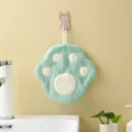 Cute cat paw hanging hand towel, soft coral fleece kitchen absorbent towel with hook. - 20x20cm / Light Green