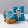 Soft coral fleece towel set including face towel and bath towel in basket, highly absorbent. - Lake Blue