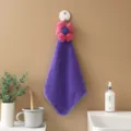 Hanging hand towel, coral velvet absorbent cartoon flower hand drying cloth for bathroom. - Purple