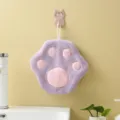 Cute cat paw hanging hand towel, ultra-absorbent coral fleece kitchen and bathroom wiping cloth. - 20x20cm / Light Purple