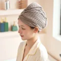 Waffle weave hair drying cap in grey, thick absorbent microfiber towel wrap for women. - 65*25cm / Dark Gray