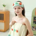 Coral fleece floral headband and bath skirt set, soft cute bathwear for women daily use. - Headband / Light Green