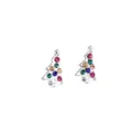Feestelijke kerstboom oorknopjes met gekleurde strass-steentjes in zilveren zinklegering - Kerstboom Type B