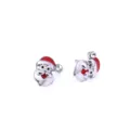 Festive Santa Claus stud earrings with red enamel and rhinestones in silver finish - Silver Santa Claus Style