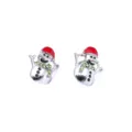 Festive Christmas snowman stud earrings with green rhinestones and red enamel finish - Snowman Stud Earrings