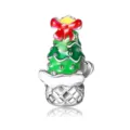 Silver alloy Christmas tree charm bead with vibrant green and red enamel for DIY jewelry - Christmas Tree Style (P-2021-1)