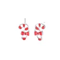 Festive Christmas red enamel candy cane stud earrings with stylish silver finish bows - Candy Cane Style