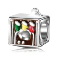 Silver Christmas fireplace charm bead with colorful socks for DIY jewelry bracelets - Fireplace Style (P-2021-3)