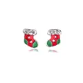 Festive red and green Christmas stocking stud earrings with sparkling rhinestones - Christmas Sock Stud Earrings