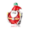 Festive red and white enamel Santa Claus charm bead for DIY holiday jewelry bracelets - Santa Claus Style (P-2021-4)