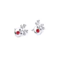 Christmas reindeer stud earrings with red rhinestone nose in silver metal finish - Dog Head Stud Earrings with Hat