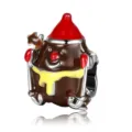 Creative festive Christmas themed alloy bead charm with red hat and chocolate brown finish - Gingerbread Man Style (P-2021-6)