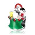 Festive Christmas themed alloy charm bead for DIY bracelets in green and red enamel. - Christmas Gift Bag Style (P-2021-8)