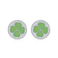 Elegante groene klavertje vier oorknopjes van zilverkleurige legering met emaille afwerking - Ronde Klavertje Vier Oorknopjes