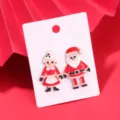 Festliche Emaille-Ohrstecker mit Weihnachtsmann und Frau Weihnachtsmann auf Karte - Roter Weihnachtsmann