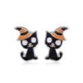 Schattige Halloween zwarte kat oorknopjes met oranje en zwart gestreepte tovenaarshoed - Magische Kat Oorknopjes