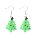 Cute green resin Christmas tree dangle earrings with glitter finish and a black star topper - Glitter Christmas Tree
