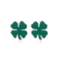 Elegante minimalistische groene klavertje vier oorknopjes met emaille in zilverlegering - Vierbladige klaver