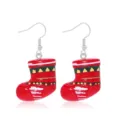 Cute festive Christmas red resin sock dangle earrings for sweet holiday party jewelry set - Striped Sock
