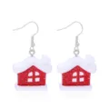 Sweet red Christmas house resin drop earrings with white snow and glitter details - Red Snowy House