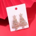Festliche Weihnachtsbaum-Ohrstecker mit bunten Strasssteinen auf vergoldeter Legierung. - Vollständiger Strass-Weihnachtsbaum