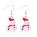 Festive sweet cartoon snowman resin drop earrings featuring red hat and glitter finish - Cartoon Glitter Snowman