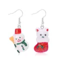 Sweet Christmas earrings set featuring glittery resin snowman and bear in stocking. - Asymmetric Snowman and Sock