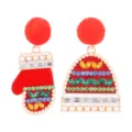 Asymmetrische rote Weihnachts-Ohrhänger als Fäustling und Mütze mit Strass-Pompons - Roter Handschuh