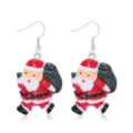 Festive cartoon resin Santa Claus drop earrings featuring sparkling glitter details - Glitter Santa with Gift