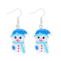 Cute handmade resin Christmas snowman drop earrings with blue glitter hat and scarf detail - Blue Glitter Snowman
