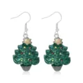 Festive green glitter resin Christmas tree earrings with golden star detail - Star Glitter Christmas Tree