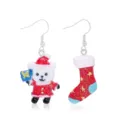 Cute resin Christmas earrings featuring a glittery Santa bear and festive red stocking - Asymmetric Bear and Sock
