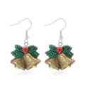 Festive Christmas glitter resin gold bell drop earrings with green leaves for women - Glitter Christmas Bell