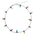 Feestelijke kerst choker ketting met kleurrijke mini gloeilamp bedeltjes aan zwart koord - Zwarte Ketting (006-25) / Zwart