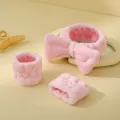Ensemble bandeau et bracelets de spa en peluche rose, doux accessoires de maquillage pour femmes. - Rose