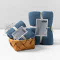 Blue coral fleece towel set including face towel and bath towel, soft and highly absorbent. - Navy Blue