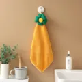 Hanging hand towel, absorbent coral fleece cartoon flower design yellow towel for bathroom. - Yellow