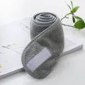 Soft grey coral fleece headband with adjustable Velcro strap for face washing and makeup - Light Gray