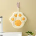 Cute cat paw coral fleece hand towel, yellow hanging absorbent kitchen hand towel variant - 20x20cm / Yellow